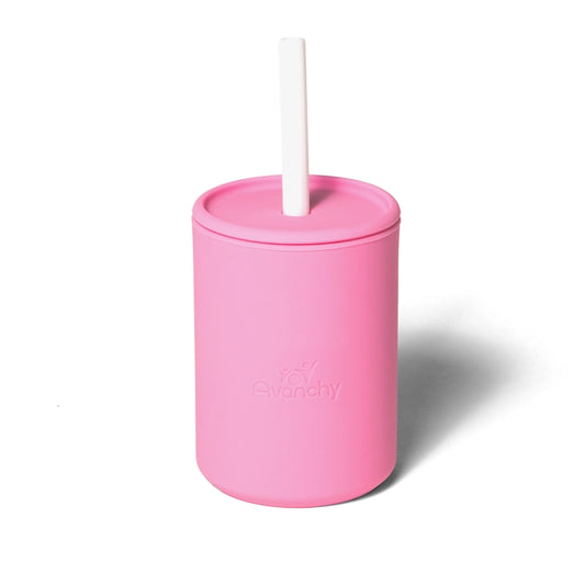Pink 5oz Silicone Baby Cup with Lid & Straw