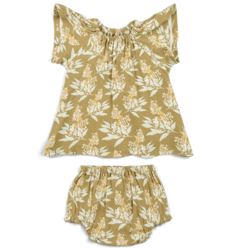 Gold Floral Organic Cotton Dress & Bloomer Set