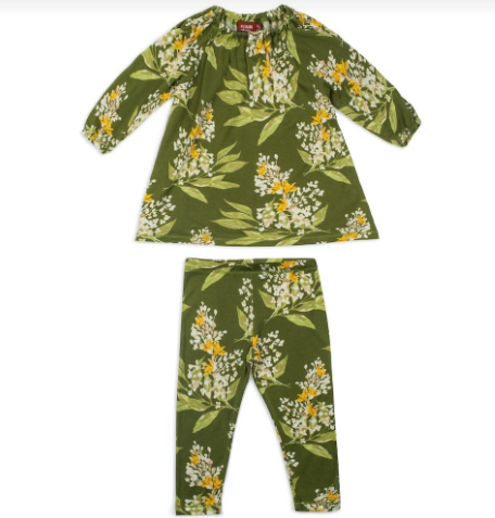 Green Floral Bamboo Dress & Legging Set