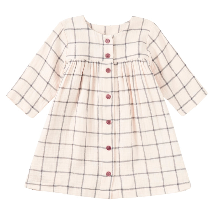 Muslin Long Sleeve Button Front Dress - Cabin Plaid