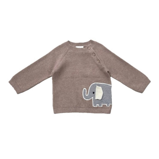 Elephant Embroidered Baby Knit Pullover