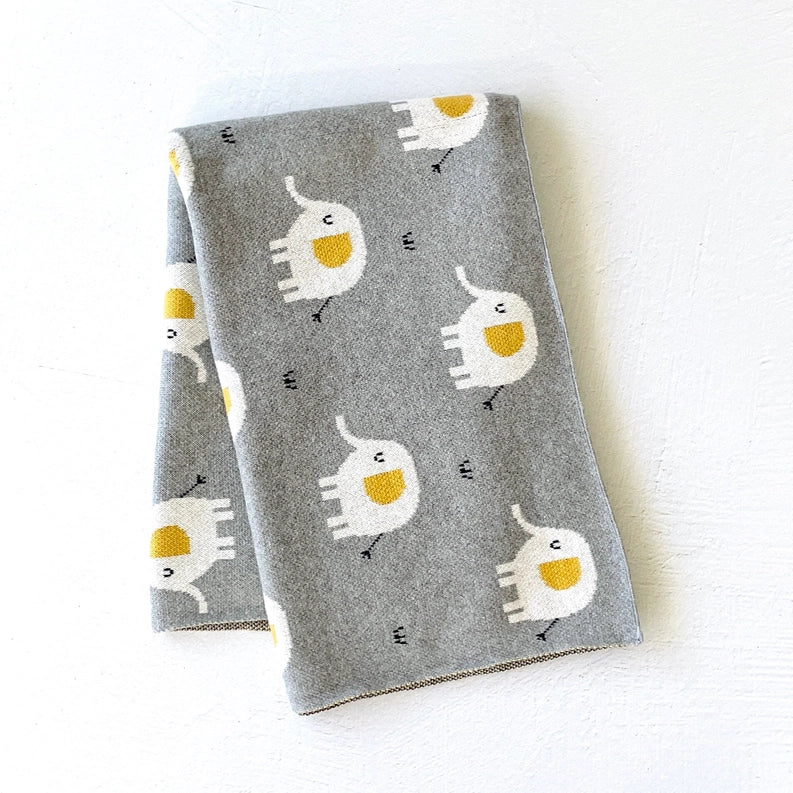 Elephant Organic Jacquard Sweater Knit Blanket