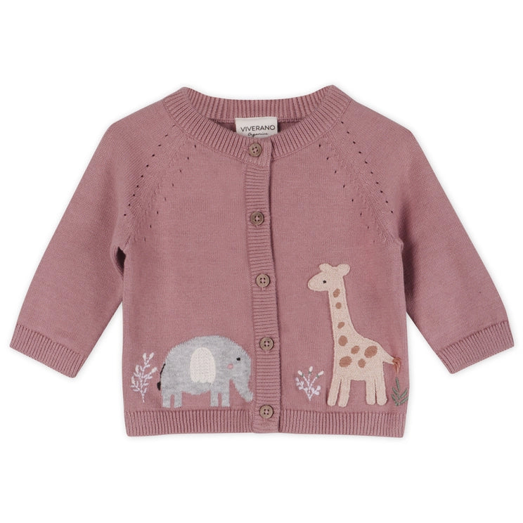 Elephant & Giraffe Embroidered Baby Cardigan Sweater