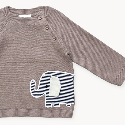 Elephant Embroidered Baby Knit Pullover