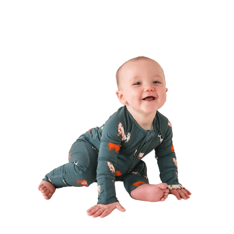 Forest Green Cow Convertible Bamboo Romper