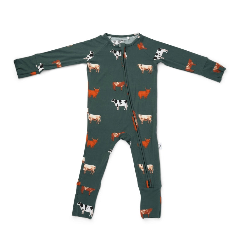 Forest Green Cow Convertible Bamboo Romper