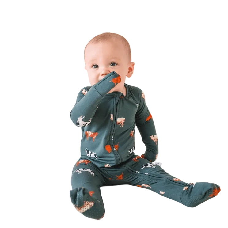 Forest Green Cow Convertible Bamboo Romper