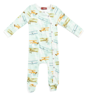 Vintage Planes Organic Cotton Snap Footed Romper
