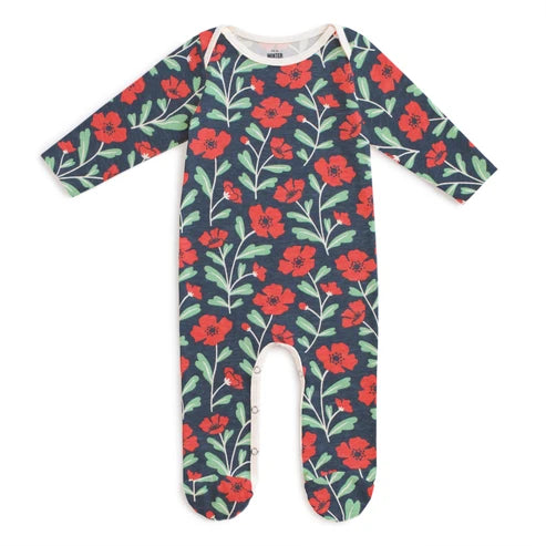 Poppies Navy Footed Romper