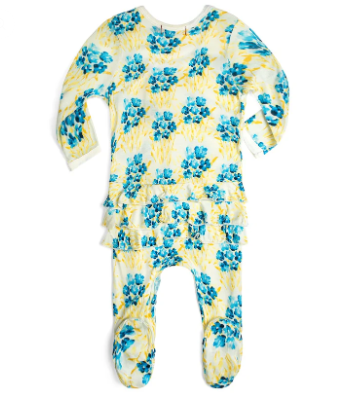 Sky Floral Bamboo Ruffle Zipper Footed Romper
