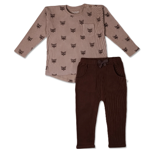 Fox Print Organic Tee and Foldover Pant Set