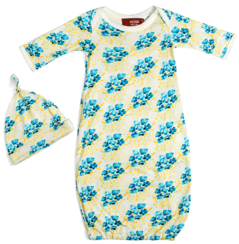 Blue Floral Bamboo Gown & Hat Set