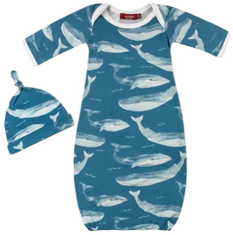 Blue Whale Bamboo Gown & Hat Set
