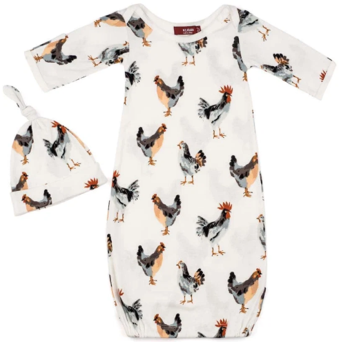 Chickens Organic Cotton Gown & Hat Set