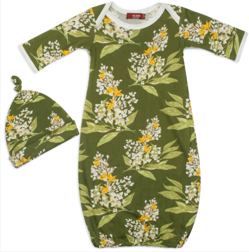Green Floral Bamboo Gown & Hat Set