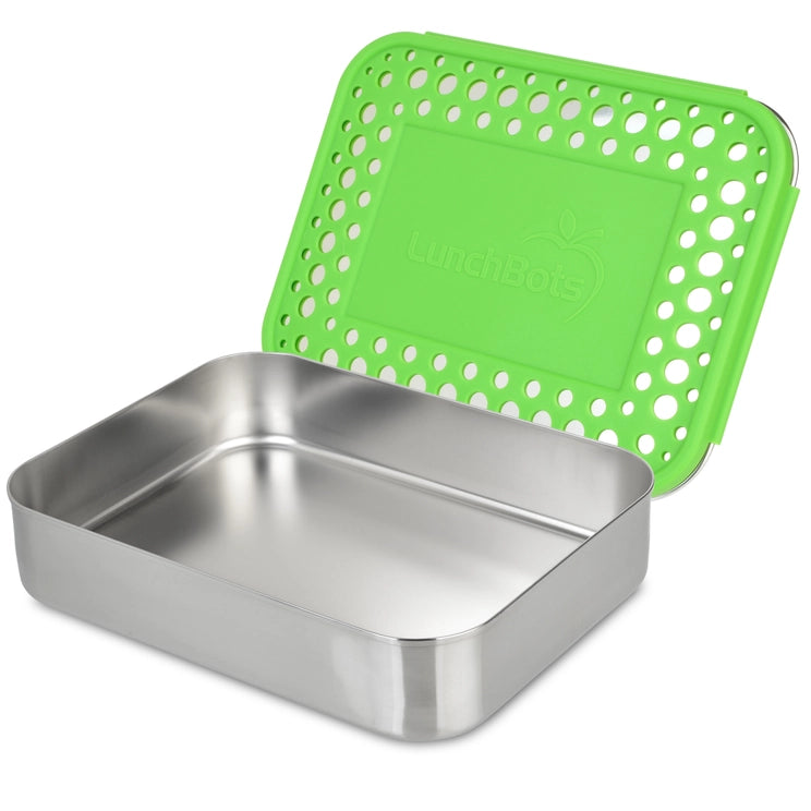 LunchBots Stainless Steel One Section Uno Green Dots