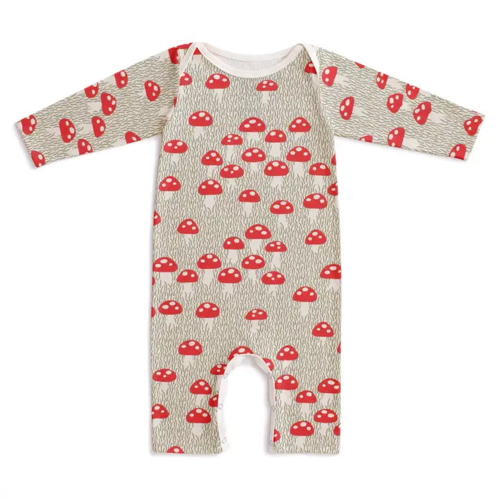 Mushrooms Sage Long Sleeve Romper