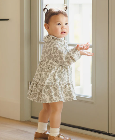 Green Floral Ruffle Collar Button Dress