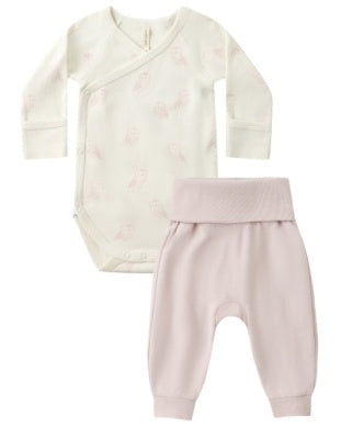 Side Snap Bodysuit + Pant Set Snow Owls