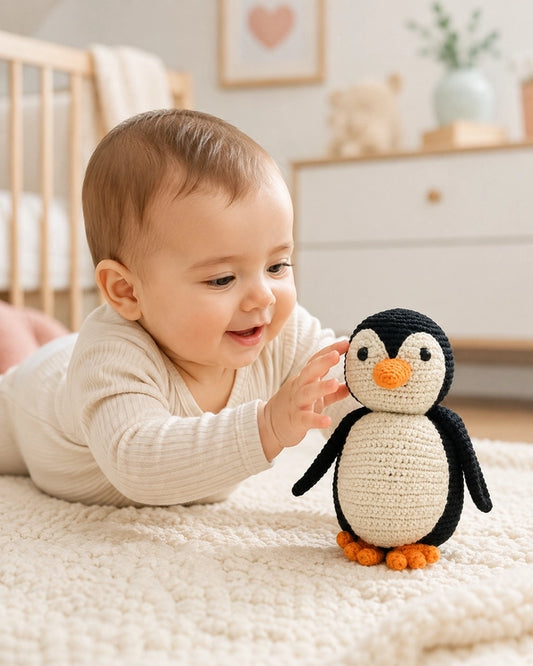 Organic Cotton Penguin Rattle