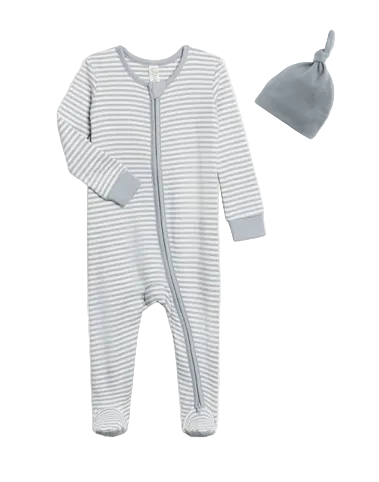 Peyton Zipper Sleeper Newborn Set in Mist Stripe