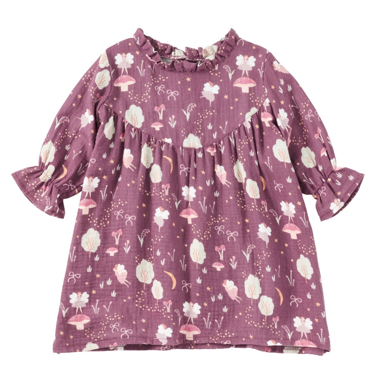 Muslin Long Sleeve Ruffle Trim Dress - Forest Fairies