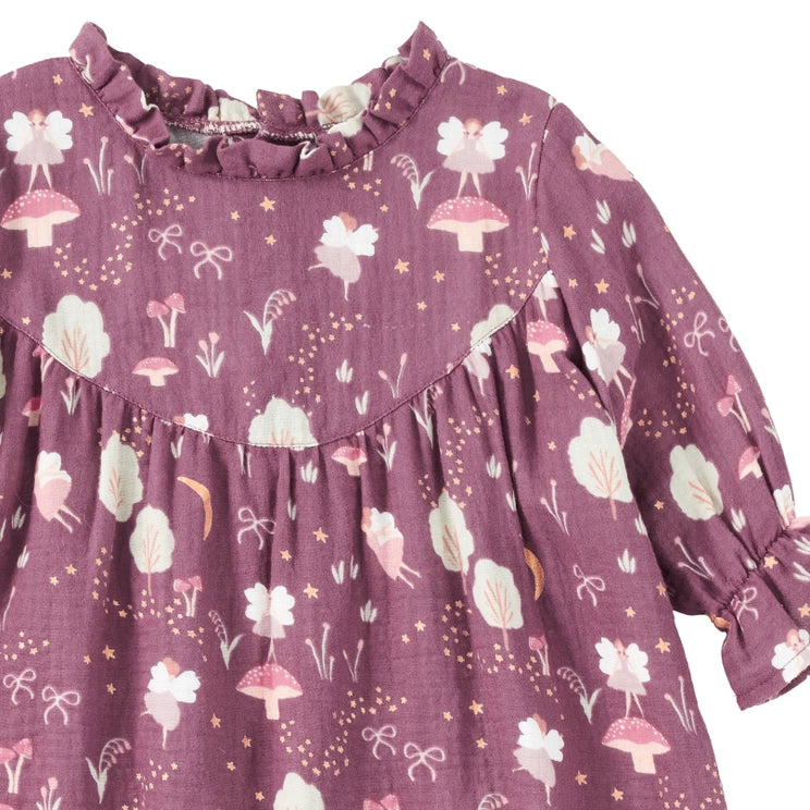 Muslin Long Sleeve Ruffle Trim Dress - Forest Fairies