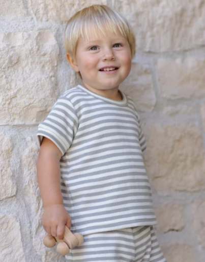Waffle Shortie Set Sage Stripe