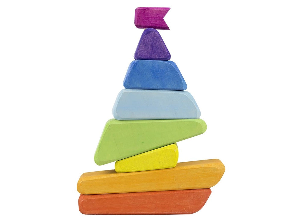 Wooden Rainbow Sailboat Stacker