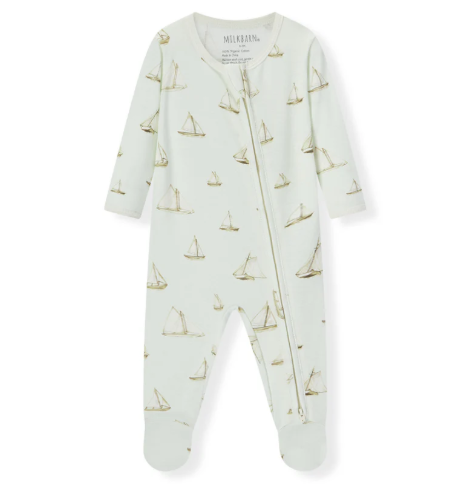 Sailboat Melody Organic Cotton Zipper Footed Romper