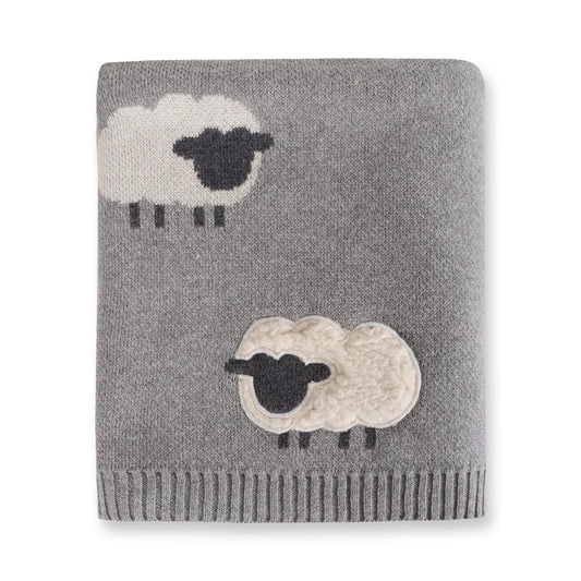 Wooly Sheep 3D Organic Cotton Jacquard Knit Blanket