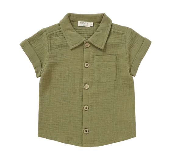 Short Sleeve Button Up in Olive Green