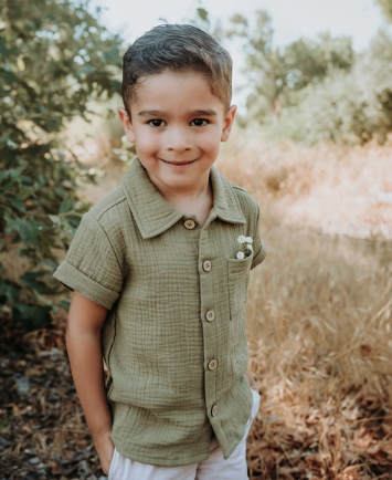 Short Sleeve Button Up in Olive Green