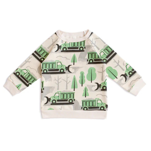 Snow Plows in Green Sweatshirt