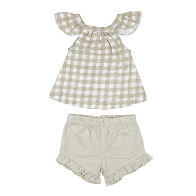 Stone Gingham Tank & Tap Short Set