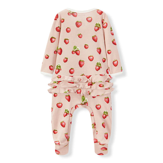 Strawberry Organic Cotton Ruffle Zipper Footed Romper