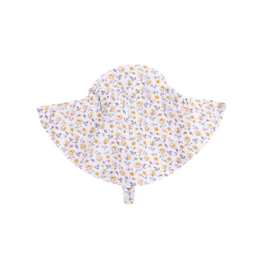 Muslin Wide Brim Sun Hat in Yellow Country Roses