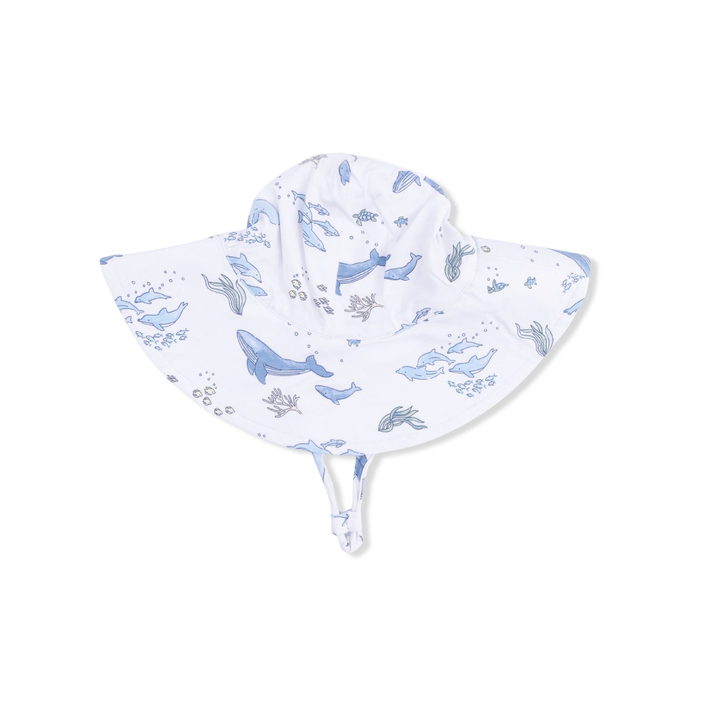 Bamboo Wide Brim Sun Hat in Watercolor Blue Whales