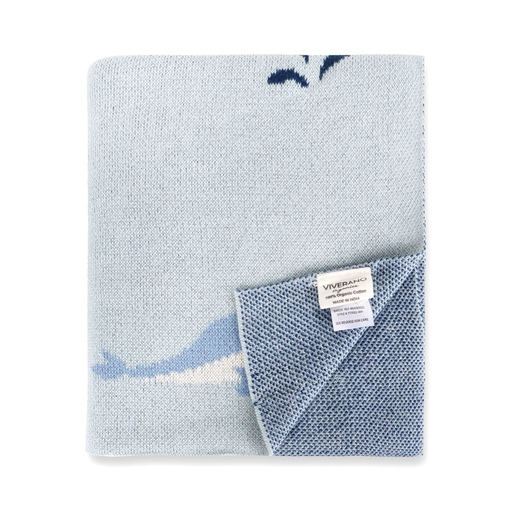 Whales Organic Cotton Jacquard Knit Baby Blanket