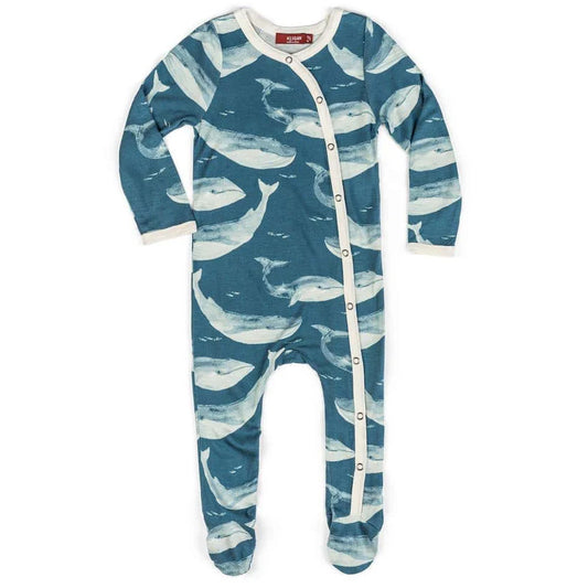 Blue Whale Bamboo Snap Footed Romper