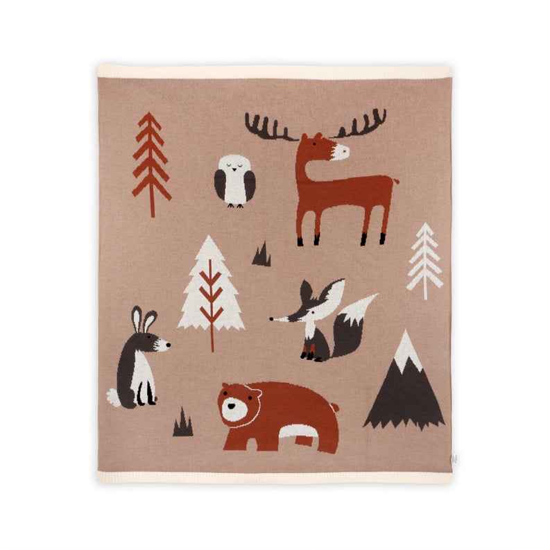 Woodland Bear Organic Jacquard Sweater Knit Blanket