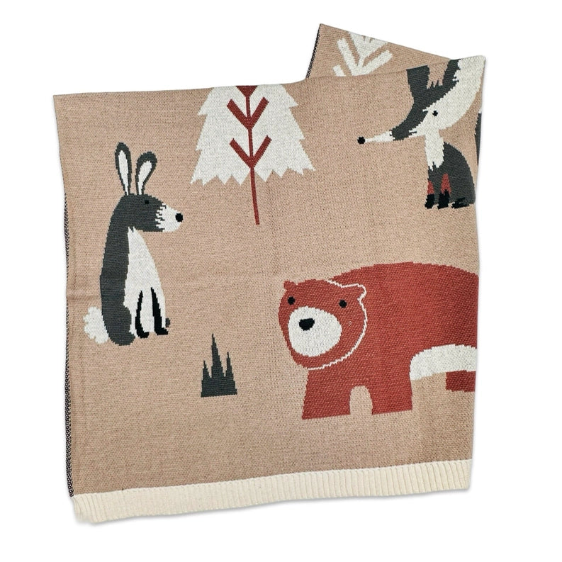 Woodland Bear Organic Jacquard Sweater Knit Blanket
