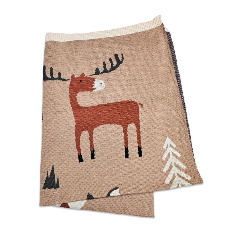 Woodland Bear Organic Jacquard Sweater Knit Blanket