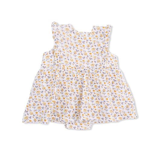 Ruffle Bubble Dress in Yellow Country Roses