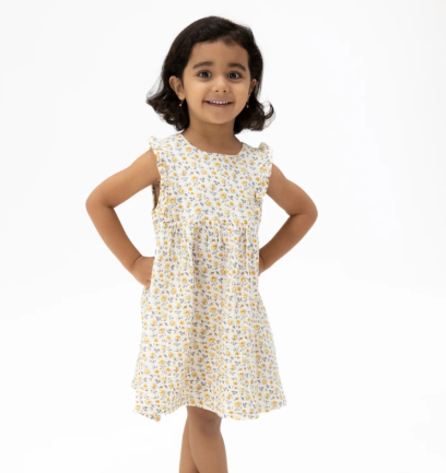 Ruffle Dress & Bloomer in Yellow Country Roses