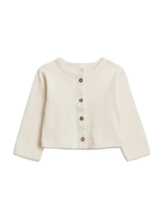 Pointelle Button Down Cardigan in Ivory